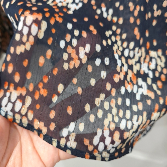 Zac & Rachel Navy Multicolor Polka Dot Long Sleeve  V Neck Blouse, Semi Sheer, L - Picture 8 of 15